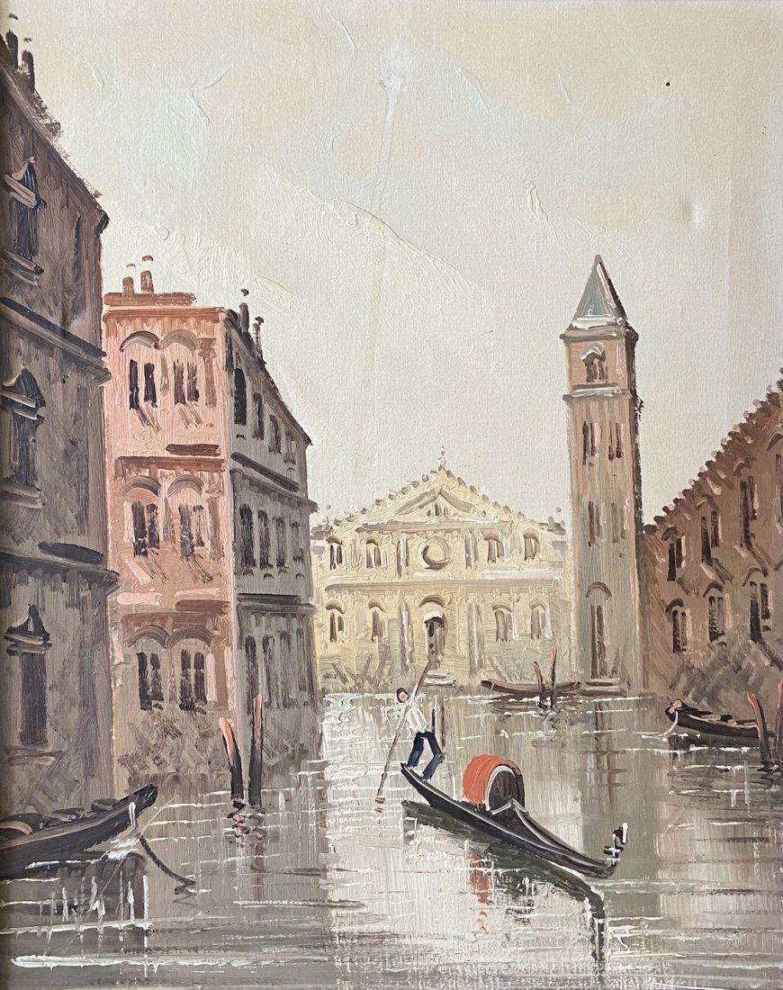 ANTONIO DE VITY (1901-1993, Italy) Venice Canal: Oil on canvas 20 x 16 in., 29 x 25 in. (framed). He was born in Reggio-Calbria in southern Italy. He lived in Naples and later moved to Rome where he was taught by Giacomo Balla, creator of futurism.