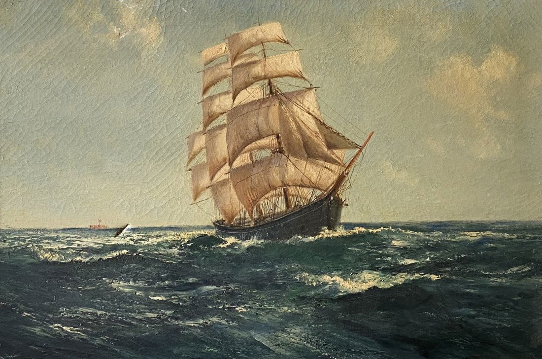 19th Century Marine Clipper Ship Painting, Signed (1 of 5)