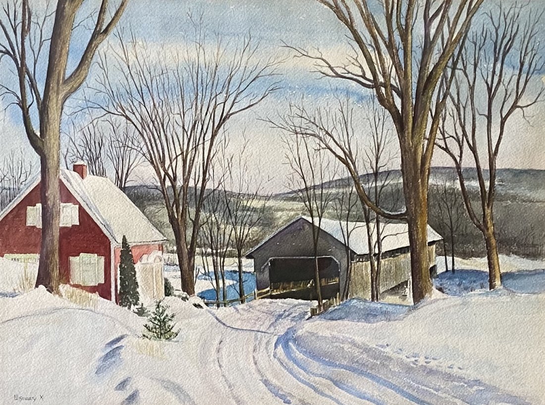 ANTHONY X WISOWATY (1914-2007, NJ) Winter Landscape: Watercolor on paper 23 1/4 x 17 1/2 in. (sight), 31 1/2 x 25 1/2 in. (framed)