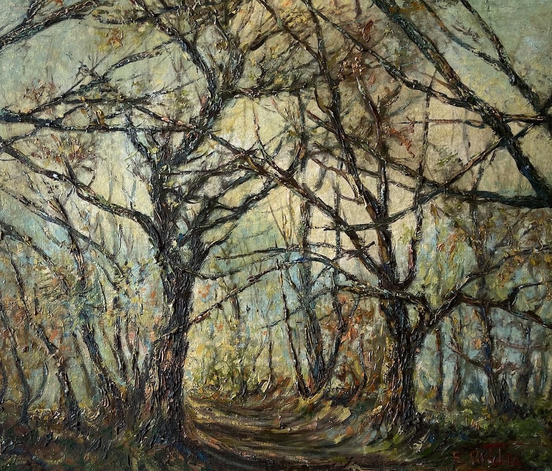 EUGENIO RIVOLTA (20th c, Italy) Impressionist Landscape: Oil on canvas 23 1/4 x 19 1/4 in., 31 x 27 in. (framed)