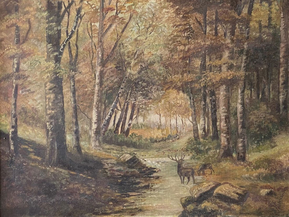 19th Century American Landscape w/ Elk, Signed (1 of 5)