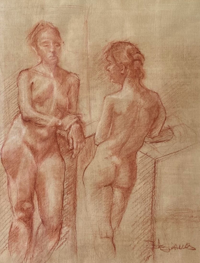 Modernist Red Chalk Study Nudes, Signed (1 of 4)