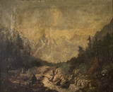 19th Century American Western Landscape w/ Elk, Signed