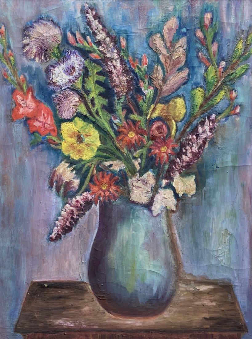 BELLA SHALIST (20th c, New York) Modernist Stil Life: Oil on canvas 25 x 19 in., 31 x 25 in. (framed).
