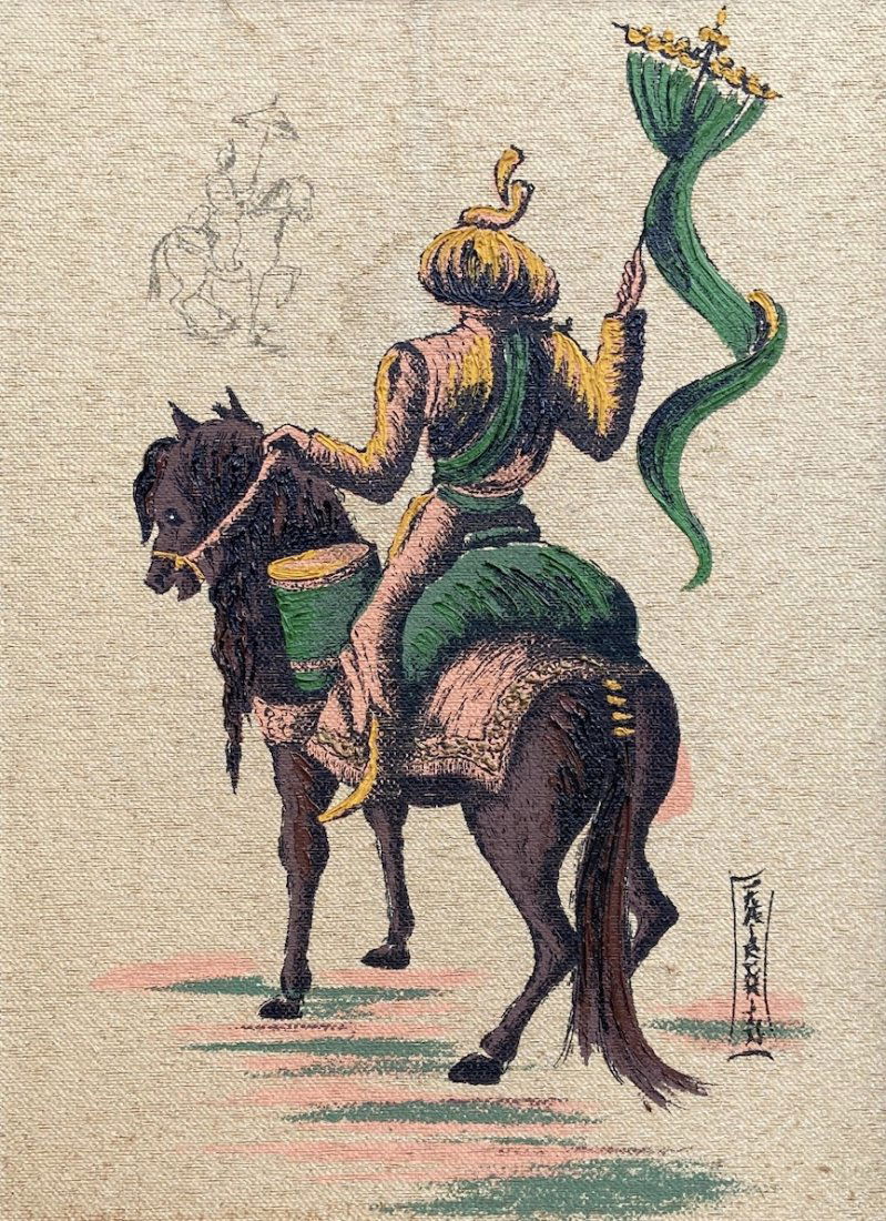 Orientalist Painting Of A Man On Horse, Signed (1 of 4)