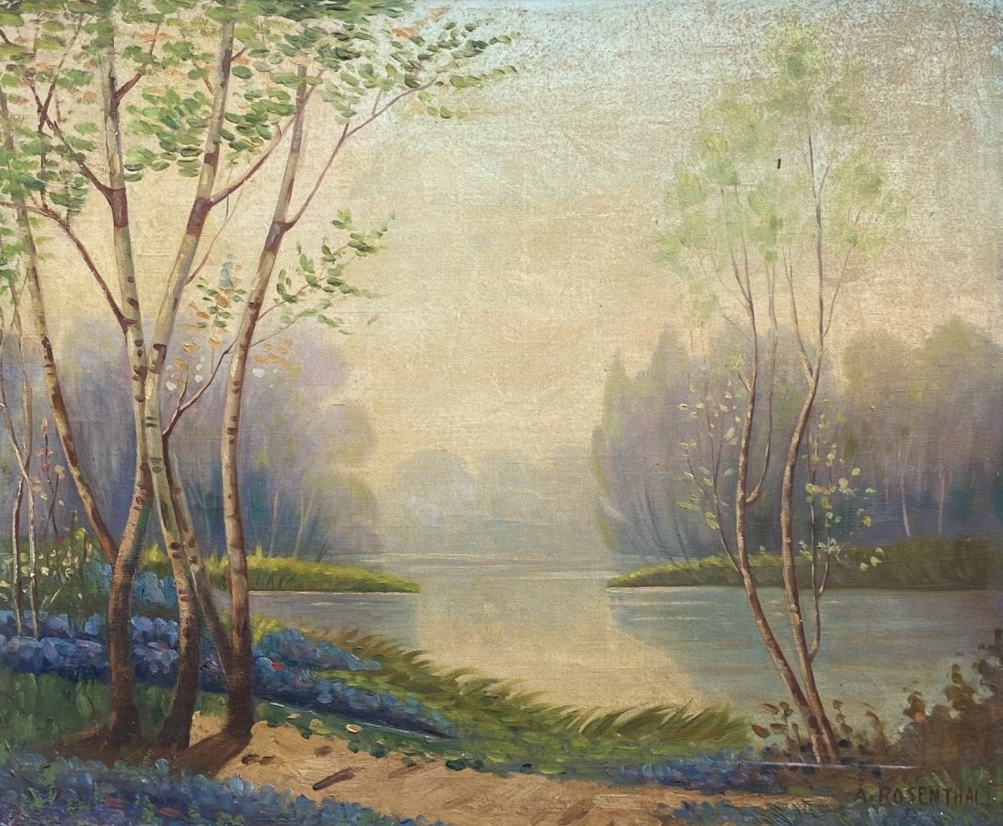 ABRAHAM ROSENTHAL (1886-1963, American) Landscape: Oil on canvas 24 x 20 in., 29 x 25 in. Born in Russia, Rosenthal is listed as having lived in Rockport, Massachusetts and New York City. He studied at the Art Students League, Cooper's Union Art Schoo