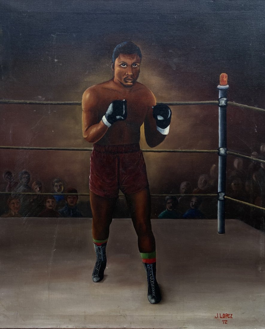 "The Champ" Boxer, Prison Painting 1972 Signed: Signed. "The Champ". Oil on canvas 36 x 30 in.