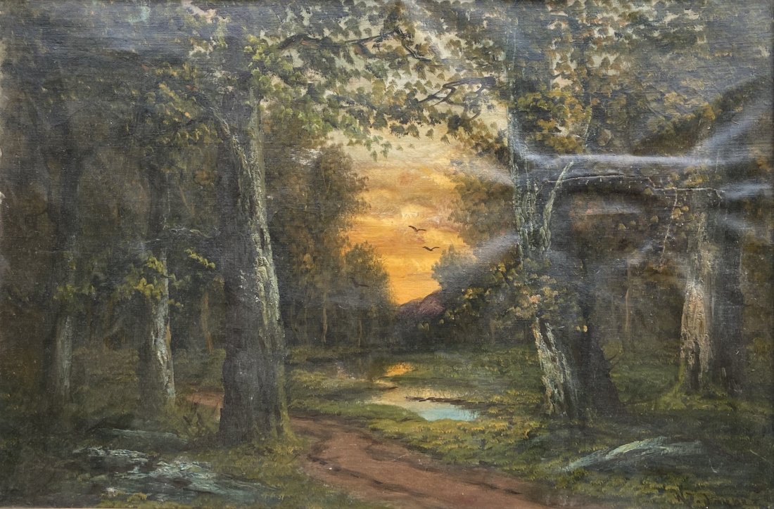 19th Century American Landscape, Signed: Oil on canvas 30 x 20 in., 34 1/2 x 24 1/2 in. (frame)