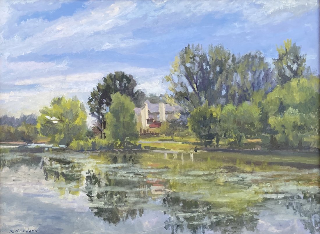 ROBERT G KNUDSEN (b. 1948, Massachusetts) Lake Elkhorn: Oil on canvas 24 x 18 in., 29 1/2 x 23 1/2 in. (framed).Though he studied at the Castle Hill School of Art, he is mainly self-taught as an artist. Knudsen began painting in watercolor, creating mostly