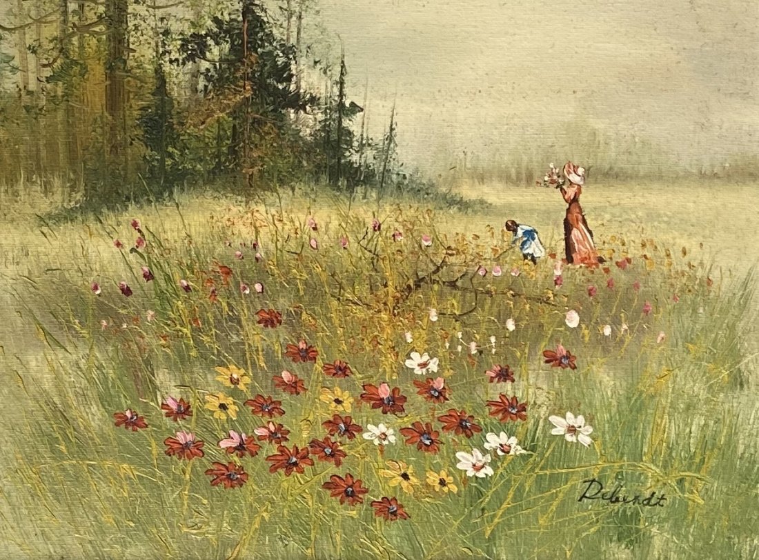French Impressionist Figures In Landscape, Signed: Oil on canvas 16 x 12 in, 21 1/2 x 17 1/2 in. (framed)