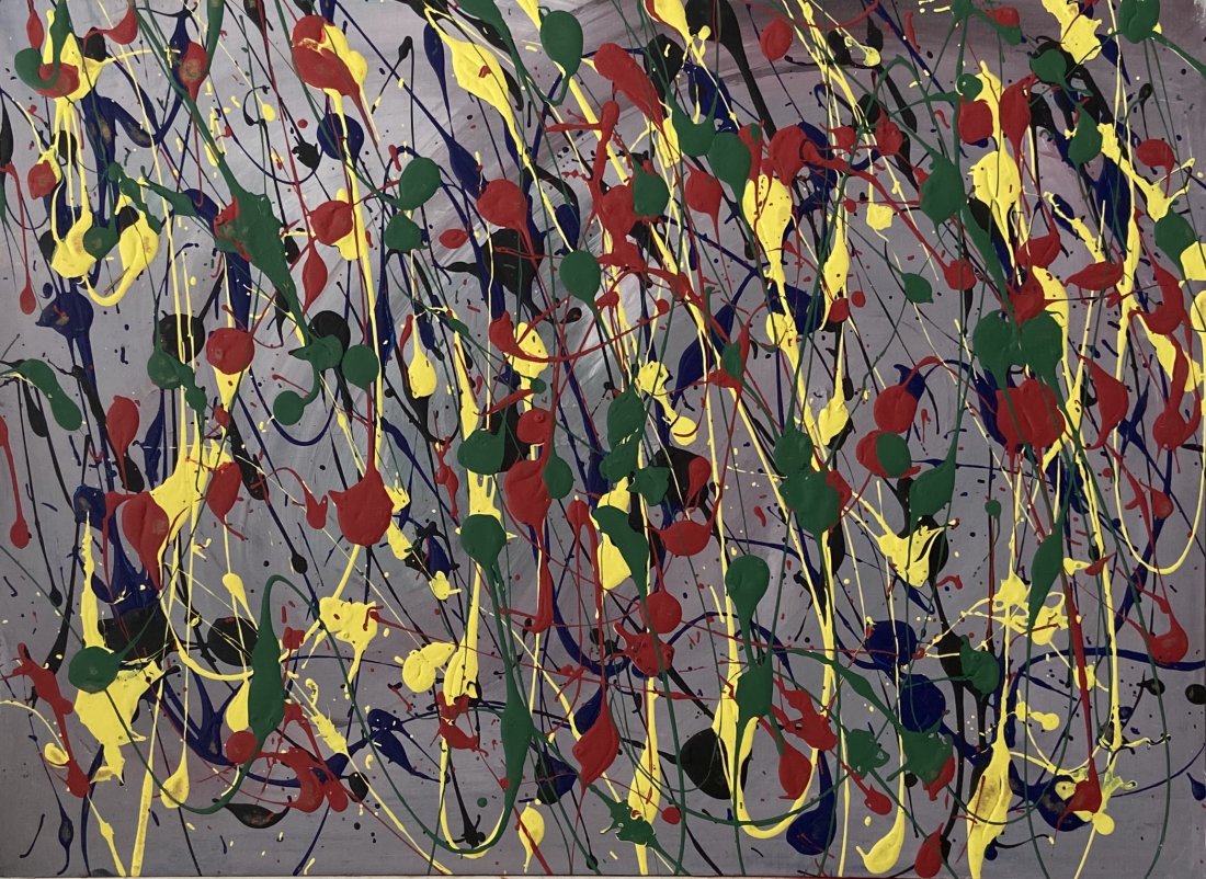 Mid-Century Abstract Drip Painting, Unsigned (1 of 3)