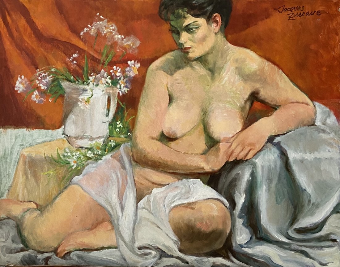 JACQUES ZUCCAIRE (1909-2006, New York) Nude: Oil on canvas 22 x 30 in. This following biography was researched, compiled, and written by Geoffrey K. Fleming, Director, Southold Historical Society, Southold, NY, with the aid of Jacqueline Zuccair