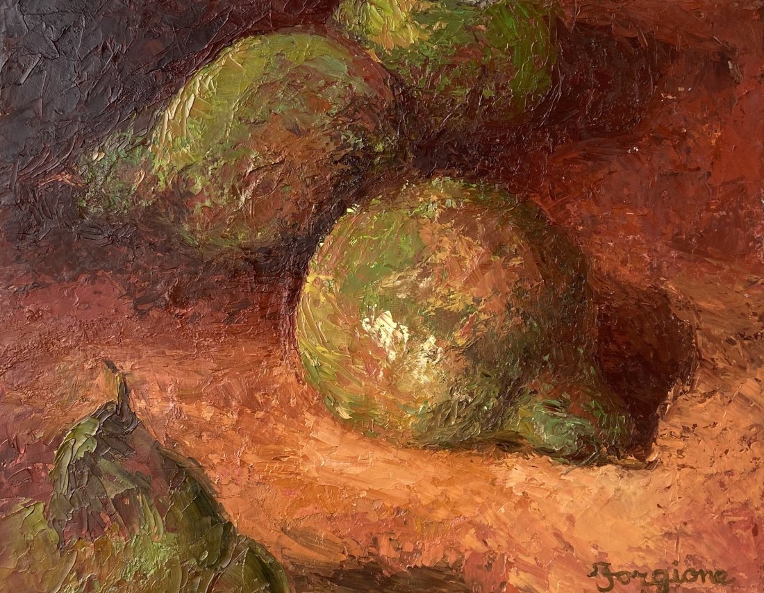 Impressionist Still Life Of Pears, Signed: Oil on canvas 11 x 14 in.