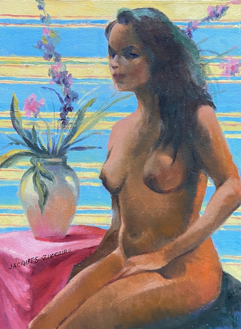 JACQUES ZUCCAIRE (1909-2006, New York) Nude: Oil on canvas 18 x 24 in. This following biography was researched, compiled, and written by Geoffrey K. Fleming, Director, Southold Historical Society, Southold, NY, with the aid of Jacqueline Zuccair