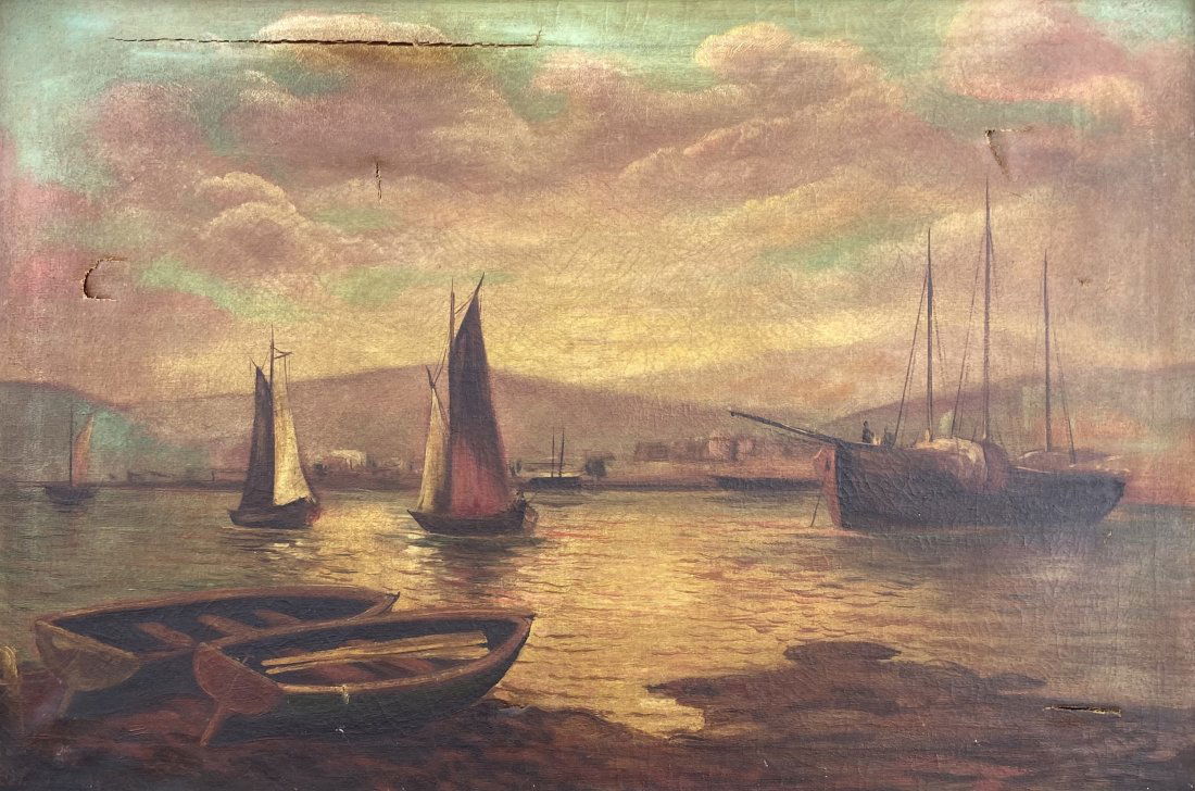 19th Century Harbor Scene, Thessaloniki, Greece, Signed (1 of 3)