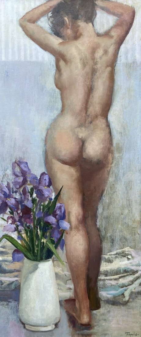 ELIZABETH RUGGLES (1915-2013, Pennsylvania) Nude: Oil on board 16 x 36 in., 18 x 38 in. (framed)