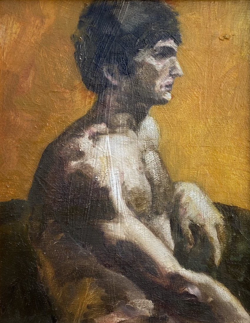 ROBERT GABLE (20th c, New York) Portrait, Gay Interest: Oil on board 11 x 14 in., 16 1/2 x 19 1/2 in. (framed)