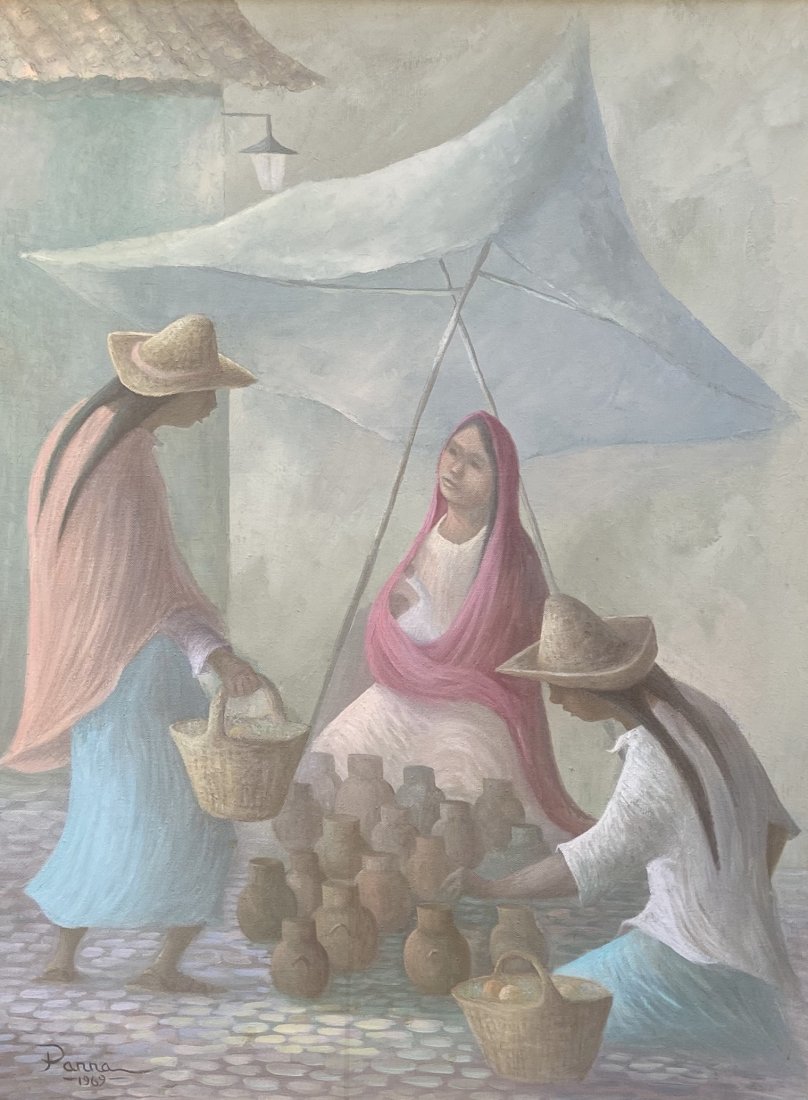OSCAR PARRA (b. 1926, Mexico) Market Scene (1 of 3)
