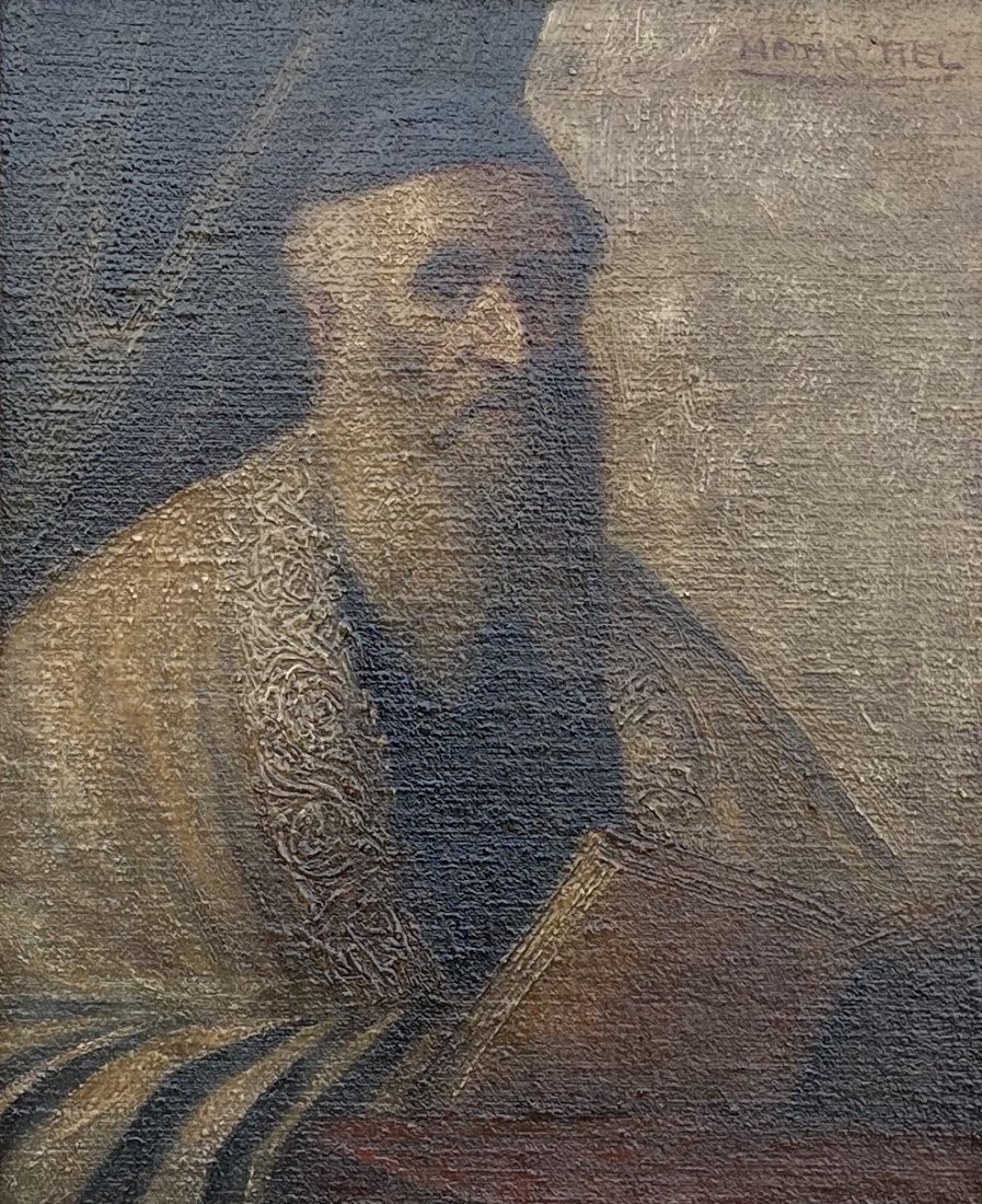 19th Century Portrait Of A Rabbi, Signed: Oil on canvas 12 x 10 in., 19 3/4 x 17 3/4 in. (framed). Signed in upper right corner. Gorgeous original frame.