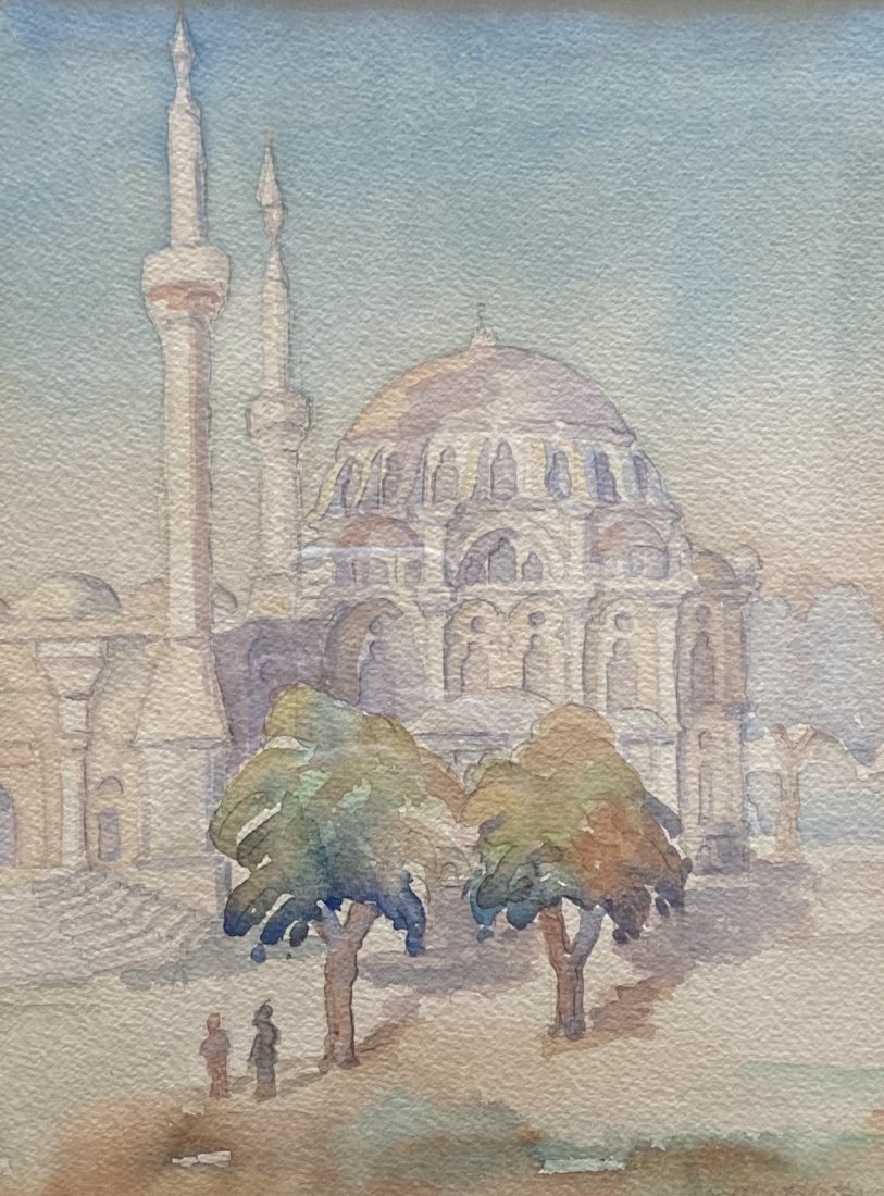 Laleli Camii Mosque, Istanbul, Signed Watercolor: 8 x 10 1/4 in. (sight), 12 1/2 x 16 in. (framed)