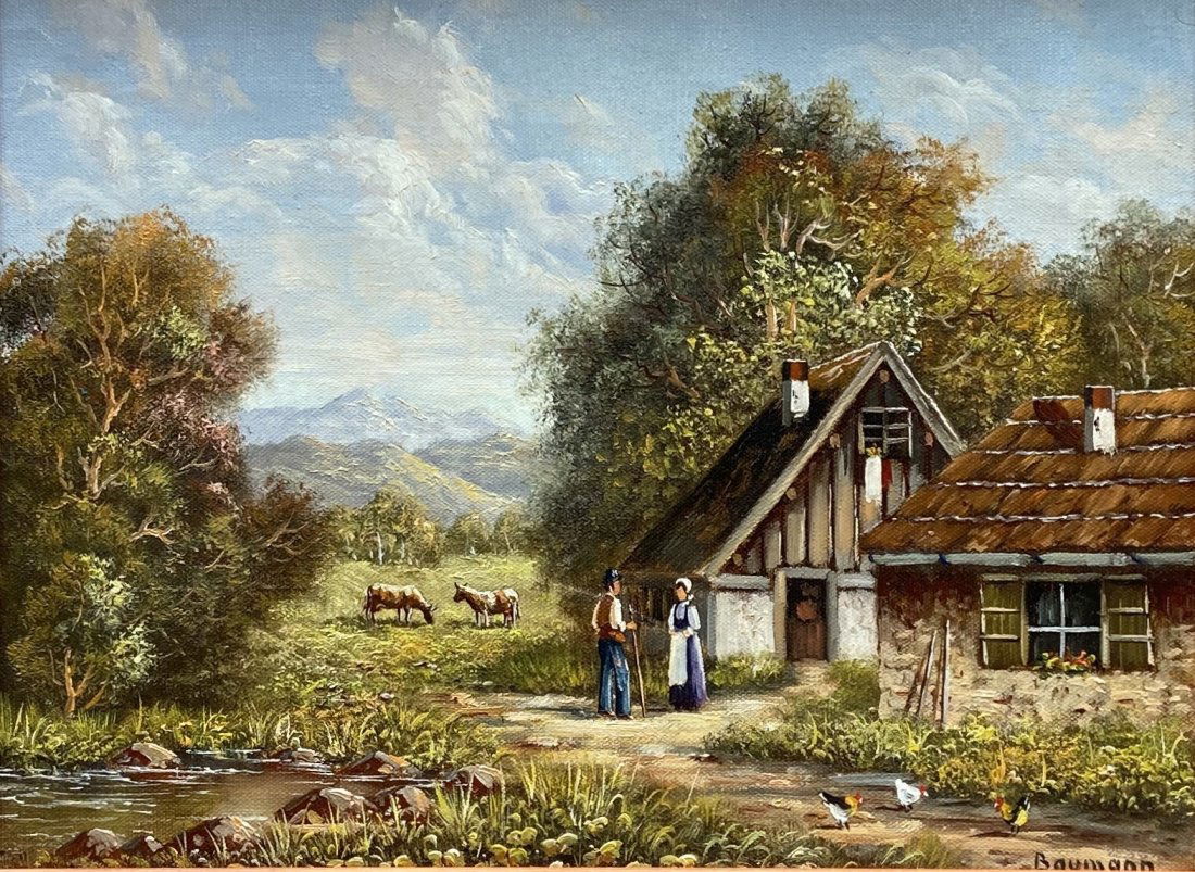 German Impressionist Landscape, Signed Baumann (1 of 4)