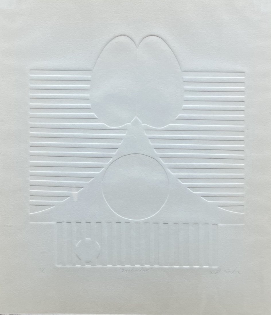 Modernist Minimalist Intaglio Print, Glass Frame Signed (1 of 4)