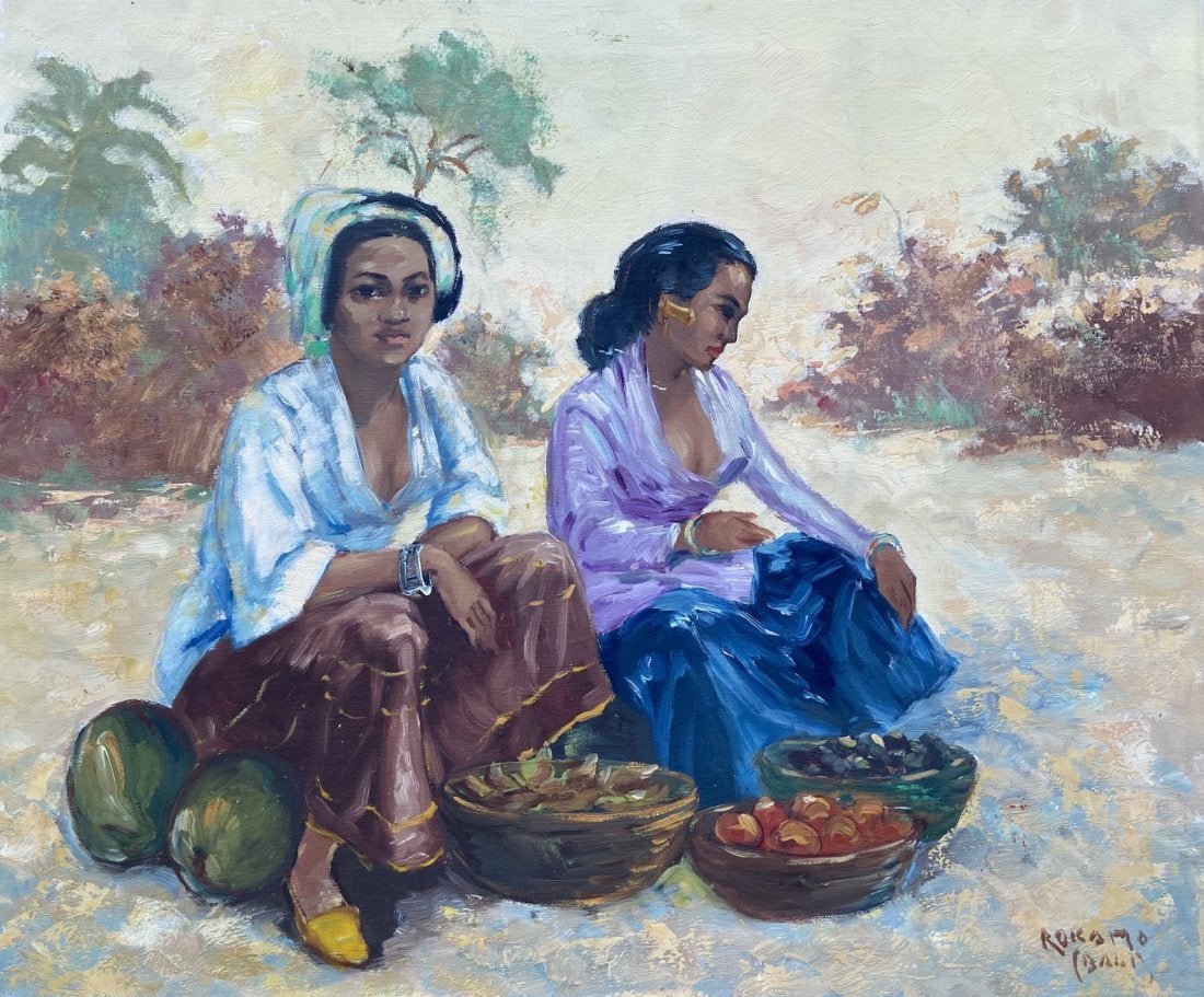ROKAMO (20th c, Indonesia) Village Women: Oil on canvas 23 1/2 x 19 1/2 in.
