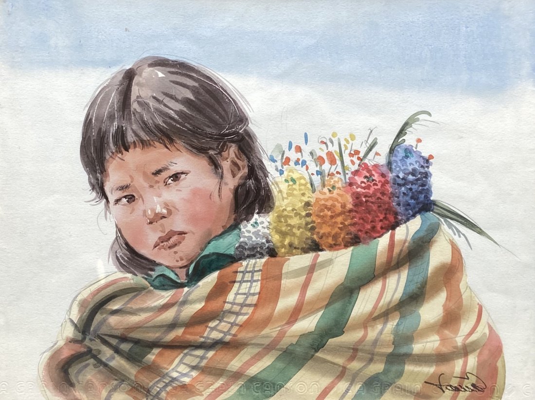 Portrait Of A Young Inuit Child, Illegible Signature: Watercolor on paper 11 x 14 in., 12 1/2 x 15 1/2 in. (framed)