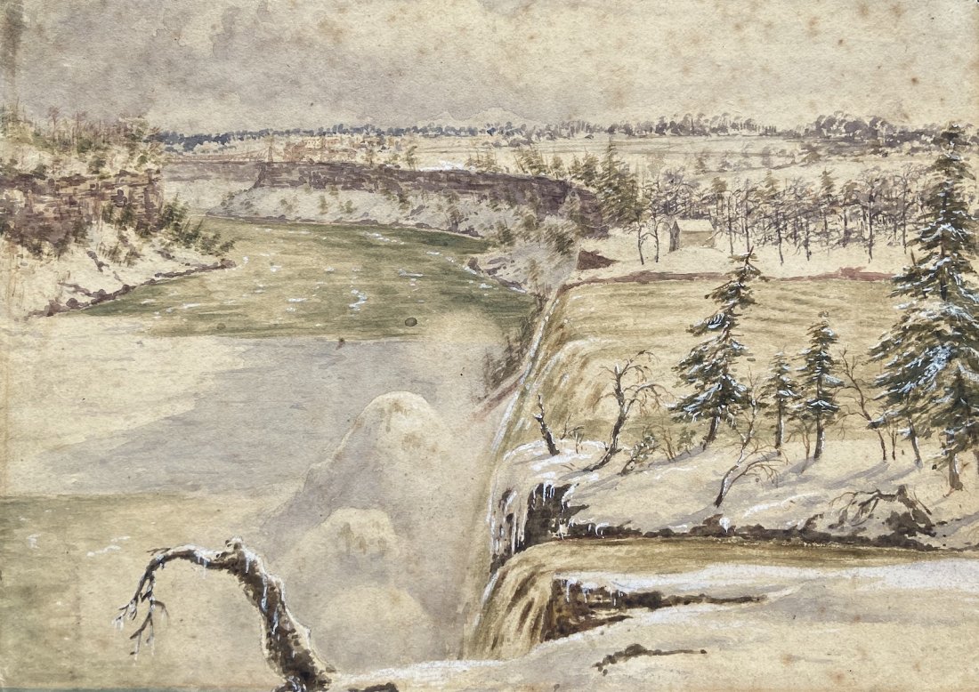19th Century Landscape, Watercolor Of Niagara Falls: Watercolor on paper 9 x 12 1/4 in.