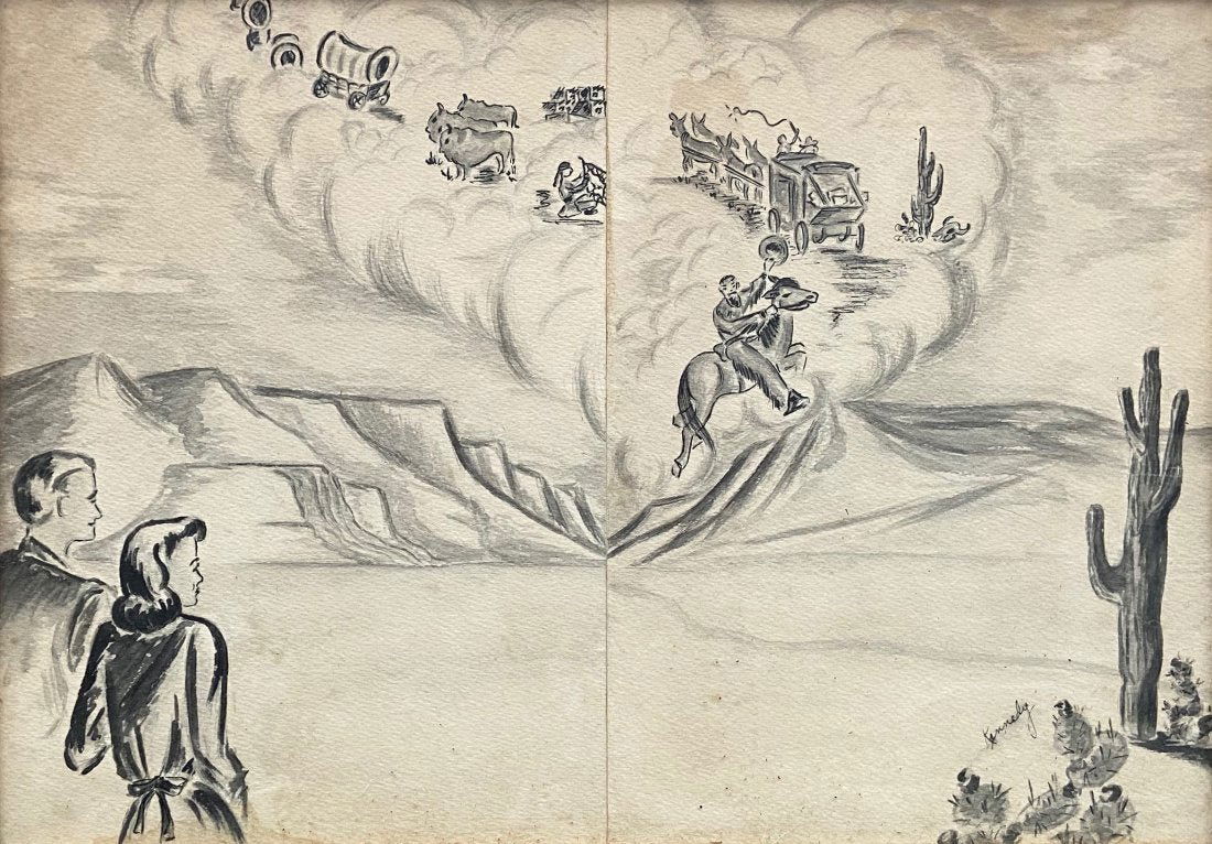 Early 20th c Western Ink Illustration Signed Kennedy (1 of 4)