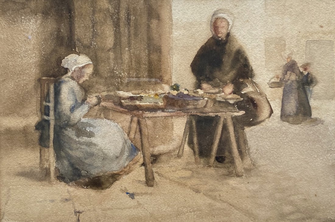 19th Century European Street Scene, Watercolor: Unsigned 9 1/4 x 13 1/2 in. (sight), 16 1/2 x 21 in. (framed)