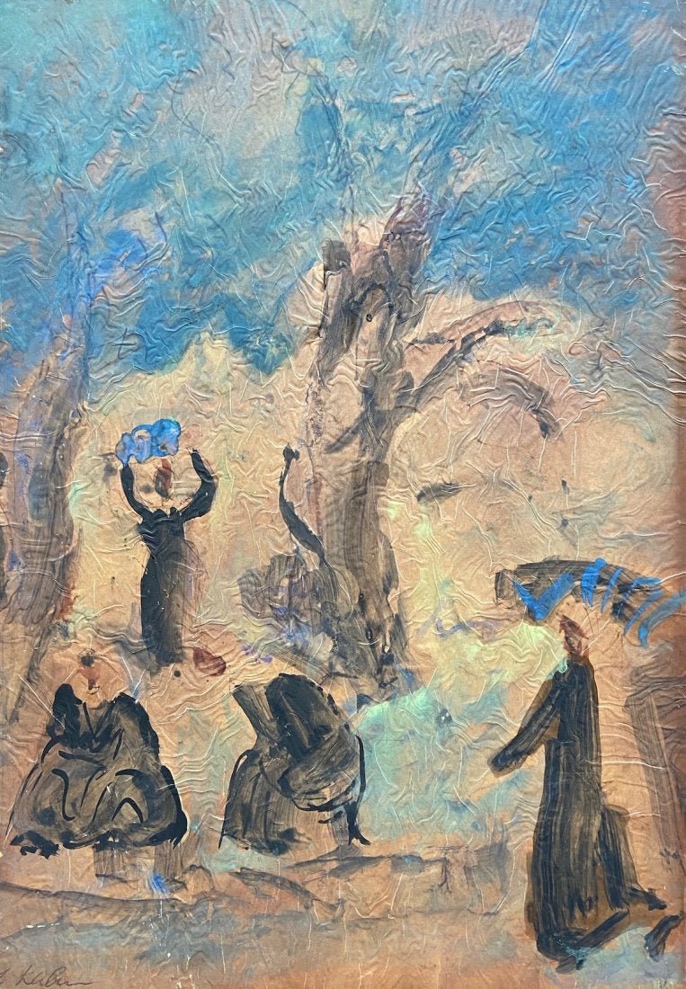 LEO KAHN (1894-1993, Israel) Orientalist: Gouache on paper laid on board 17 1/2 x 12 in.