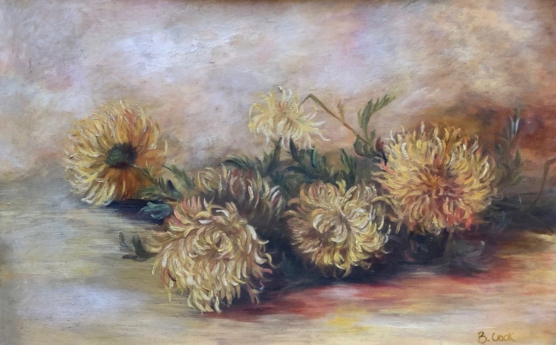 19th Century Still Life Of Flowers, Signed: Oil on academy board 18 1/2 x 12 1/4 in., 19 1/2 x 13 1/4 in. (framed)