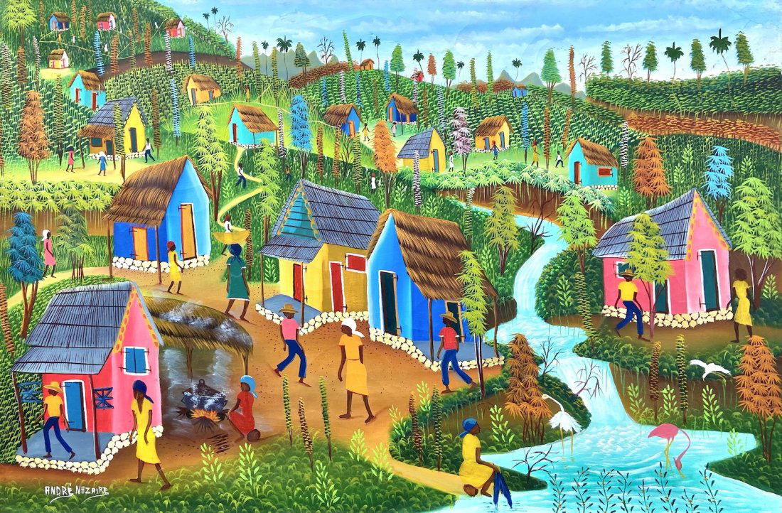 ANDRE NAZAIRE (20th c, Haiti) Village Scene (1 of 3)