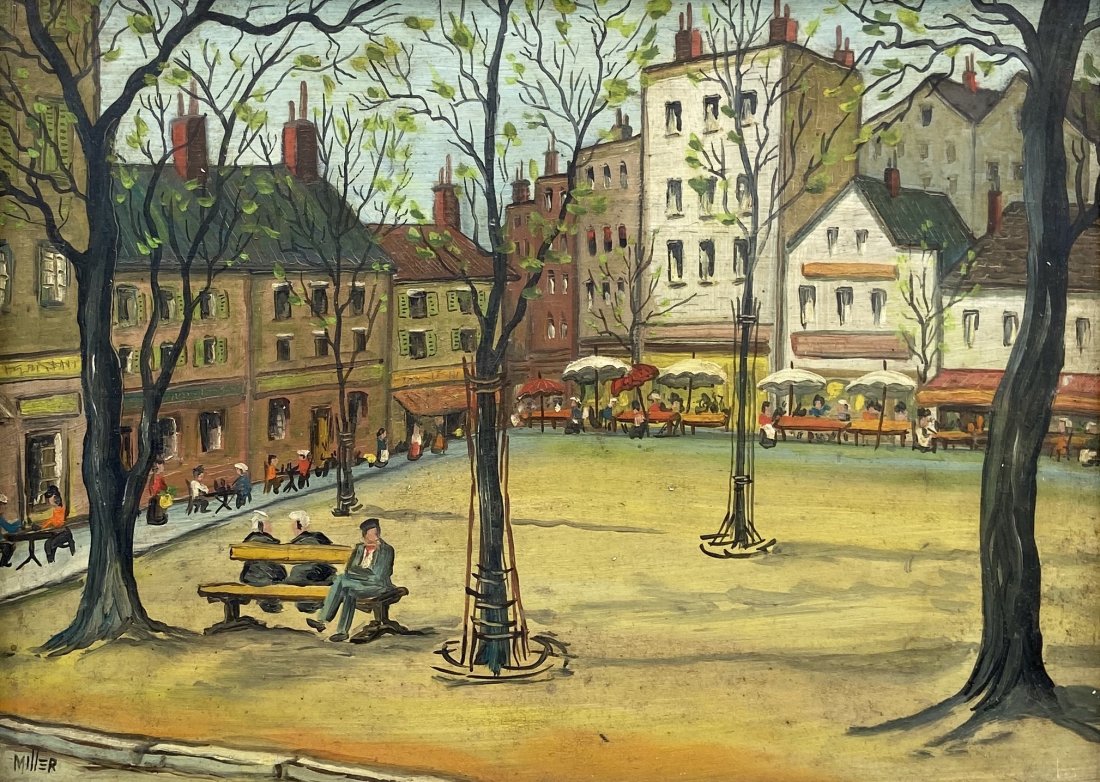 CHARLES MILLER "Place Du Tertre" Paris: French scene. Oil on board 9 x 12 in., 11 x 14 1/2 in. (framed)