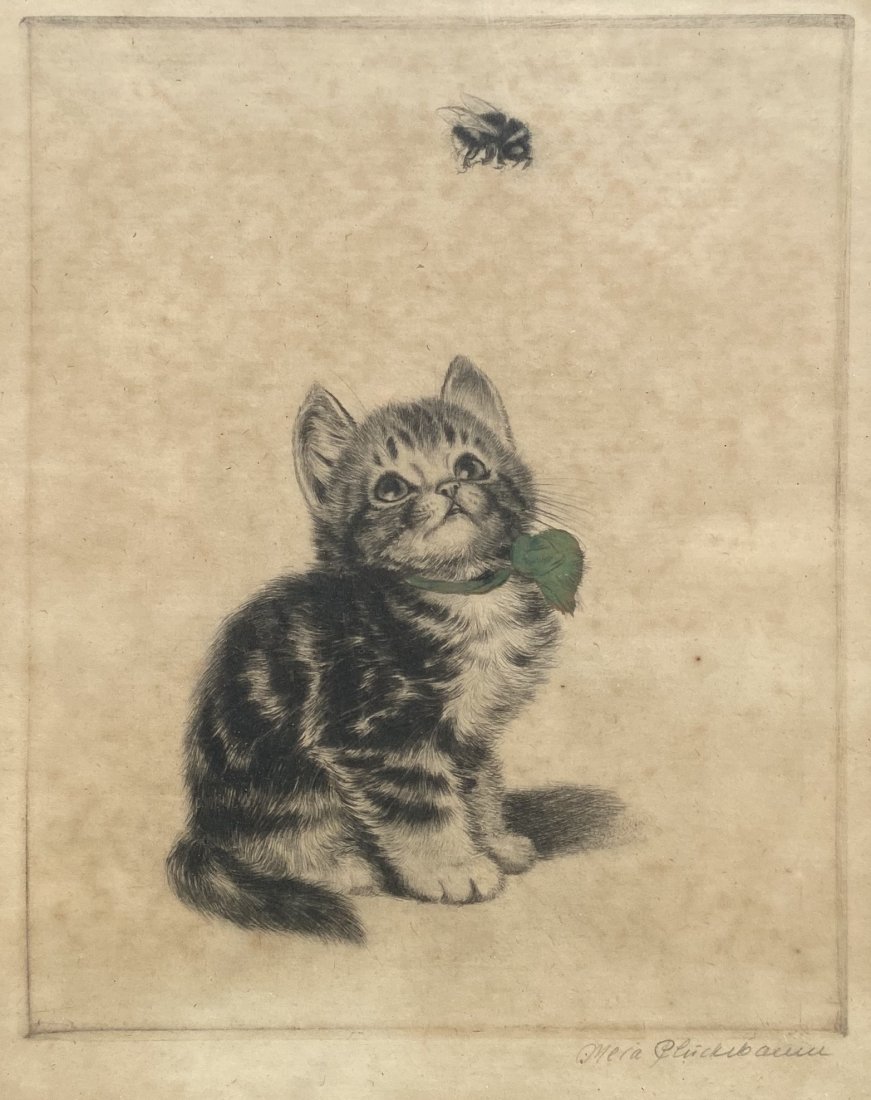 META PLUCKEBAUM (1876-1945, Germany) Kitten Etching (1 of 3)