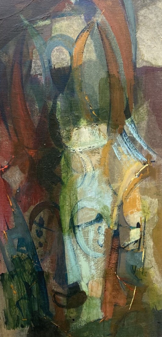 African Abstract Expressionist Painting Doula, Cameroon: Oil on canvas 15 x 30 in., 18 x 33 in. (framed)