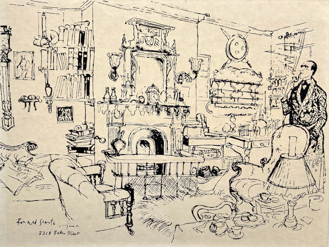 RONALD WILLIAM FORDHAM SEARLE (1920-2011,UK) Sherlock: Sherlock Holmes drawing. Ink on paper 10 1/2 x 13 1/2 in. (sight), 16 x 19 in. (framed). Following is The New York Times obituary of the artist:Ronald Searle, Slyly Caustic Cartoonist, Dies at 91By ST