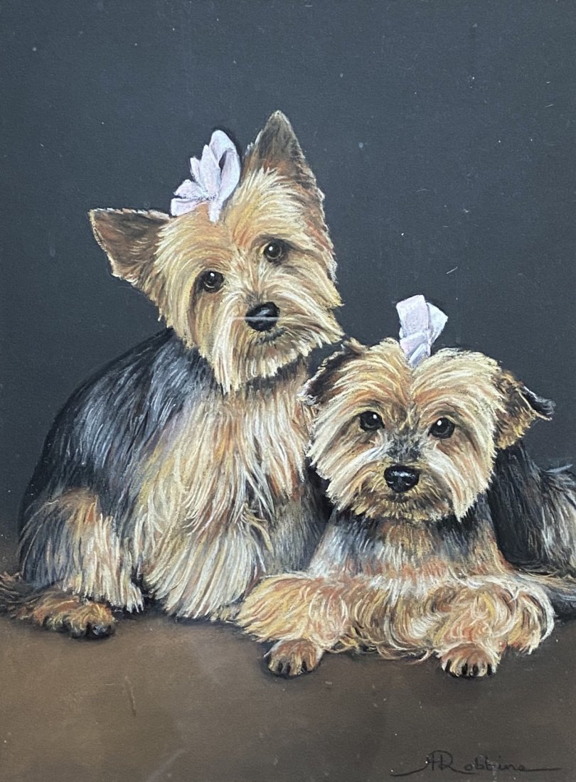 ANDREA ROBBINS (20th c, New Hampshire) Terriers: Australian Silky Terrier dogs. Pastel on paper 11 1/2 x 15 1/2 in. (sight), 18 1/2 x 23 in. (framed).