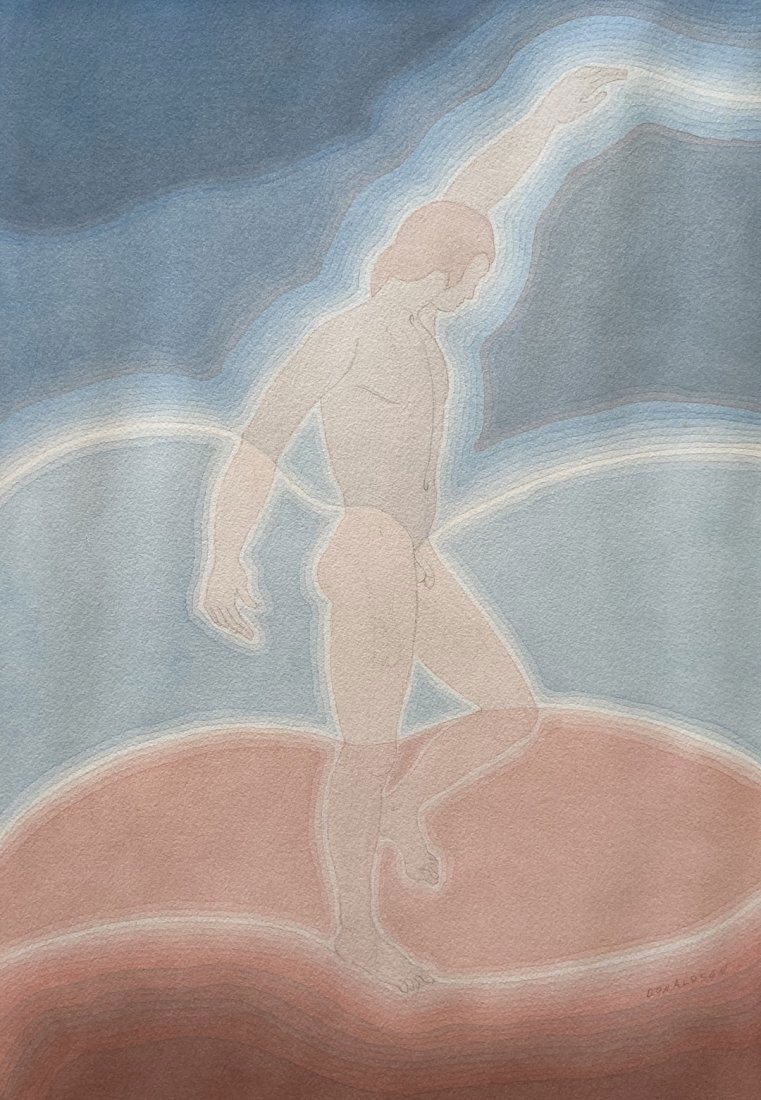 ANTONY DONALDSON (b. 1939 UK) Modernist: Watercolor on paper 14 x 20 in. This painting comes right out of a local Margate, NJ estate. The owner purchased it from a gallery in Philadelphia in the 1980's. The following information is from the