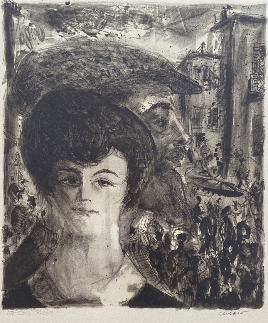 PASCAL CUCARO (1915-2004, California) Modernist: Artist Proof etching 12 x 14 in., 19 x 23 in. (framed). Nicely framed. Pascal (Pat) Cucaro was born in Youngstown, Ohio on November 6, 1915, to Italian immigrant parents. He worked in the circus durin