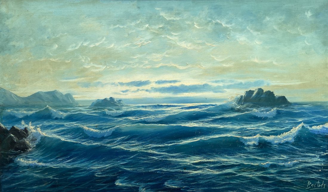 Impressionist Seascape Of Waves, Signed: Oil on canvas 24 x 39 1/2 in., 27 x 43 in. (framed)