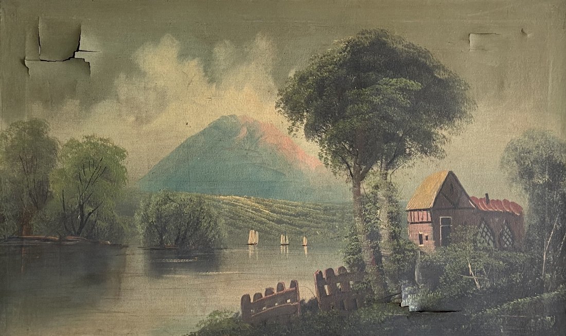 19th Century Hudson River School Landscape: 24 x 32 in. Oil on canvas