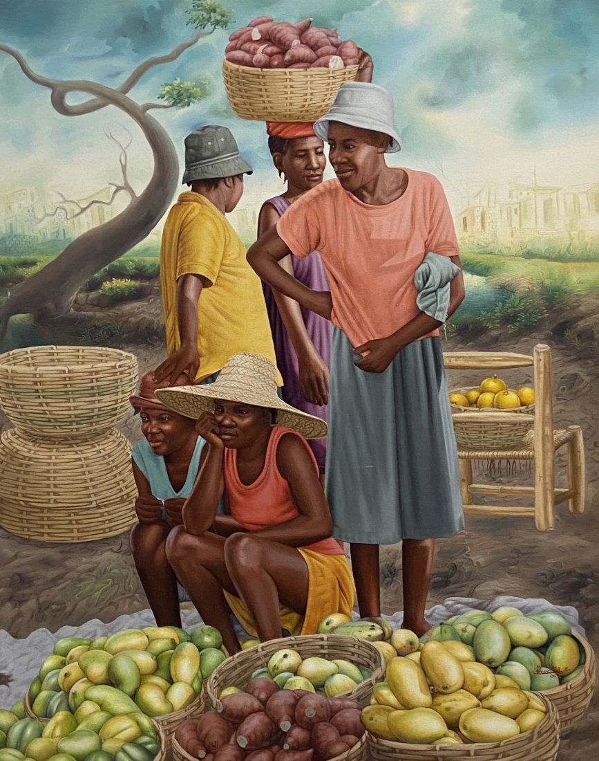 Dominican Realism Village Scene Signed, Huge Size (1 of 4)