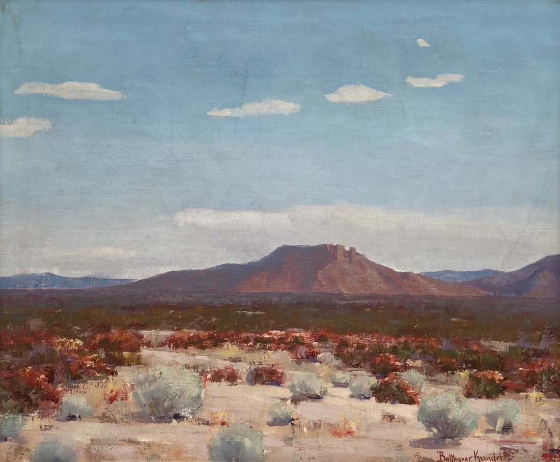 BALTHASAR KUNDERT (1892-1985 Texas) Southwest Landscape: Oil on canvas 20 x 24 in., 27 x 31 in. (framed).Born in Linthal, Switzerland on Nov. 3, 1892. Kundert worked as a waiter in Paris and clerked in a department store in Lima, Peru. During the 1930s wand