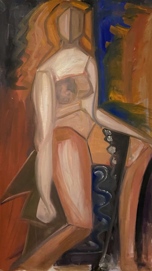 RENEE LEVINE (20th c, American) Modernist Nude: Oil on canvas 28 x 48 in. Cubism