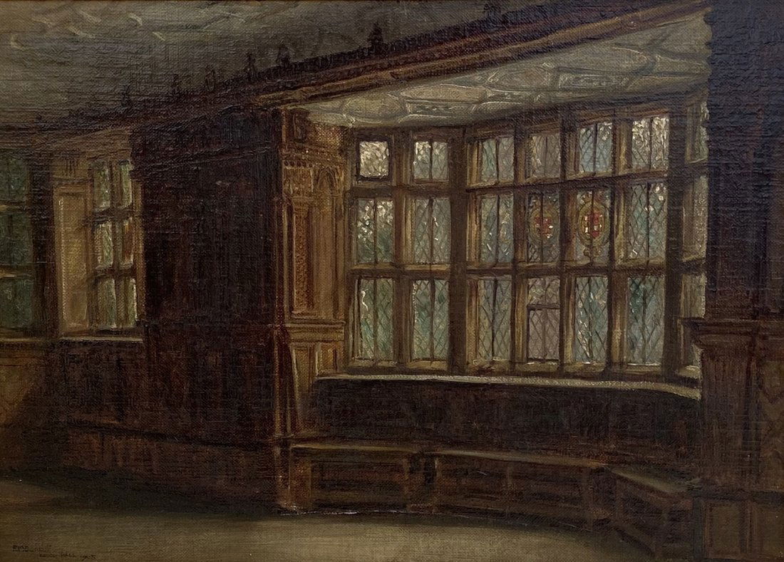 FRANK MOSS BENNETT (1874-1953, British) Interior Scene: Oil on canvas 10 x 14 in. 13 x 17 in. From askart.com: Frank Moss Bennett was born in Liverpool in 1874, he was the second eldest of four sons. His father by trade was an iron founder. As a child Fran