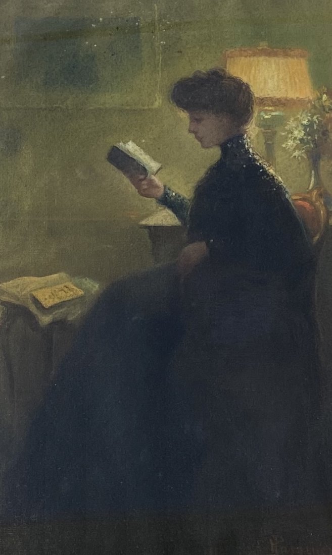 H. PASQUIER (Early 20th c, French) Woman Reading: Pastel on paper 10 1/4 x 17 in. (sight), 23 1/2 x 30 1/2 in. (framed)