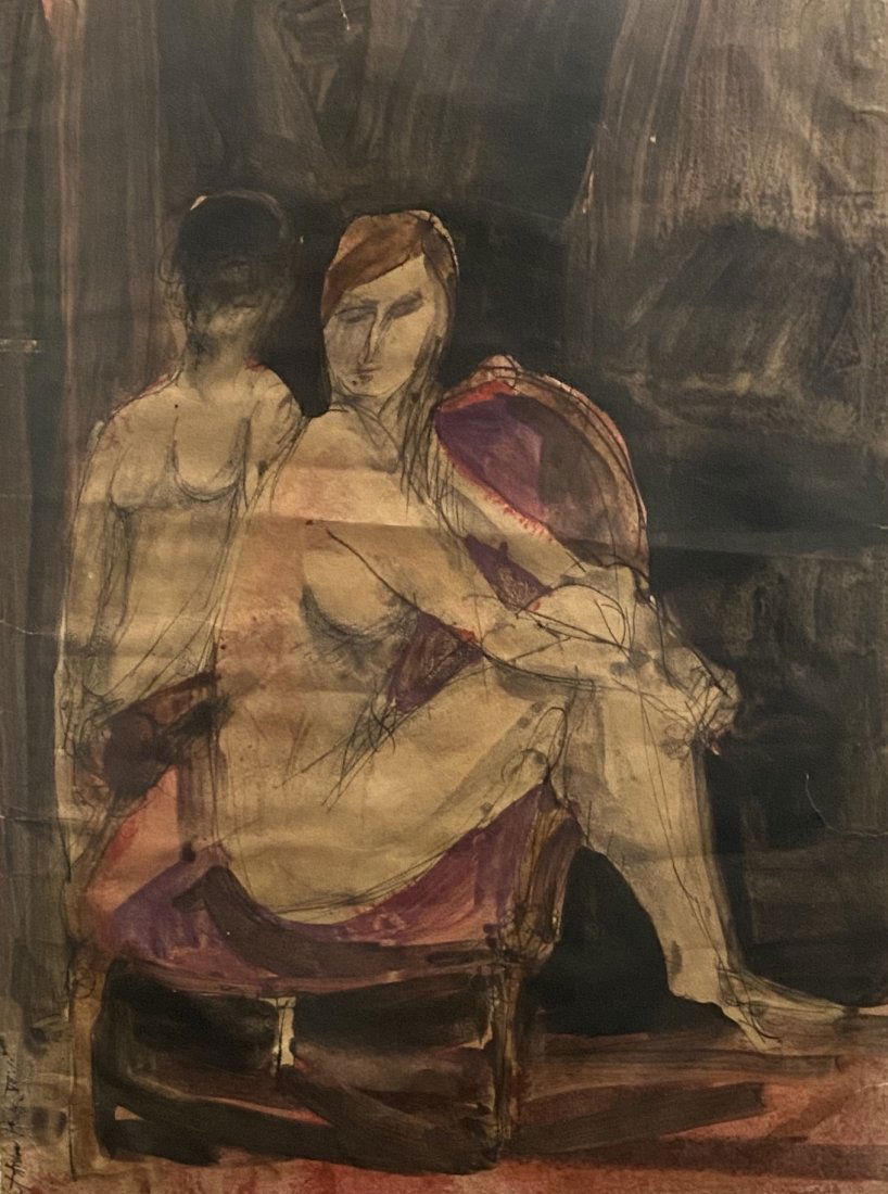 Modernist Nudes, Signed Watercolor (1 of 4)