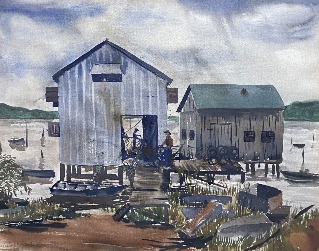 1930's American Harbor Scene, Signed (1 of 4)